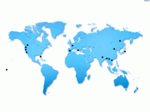 World map with SWD locations indicated by a black dot.