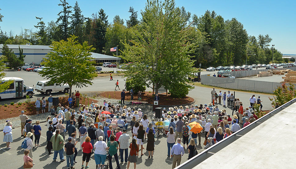 Participants attend the grand opening of the new WSU Bread Lab at the Port of Skagit (July 26, 2017).